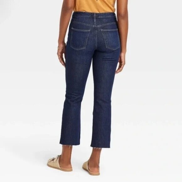 Universal Thread Jeans Bootcut Ankle Crop Raw Hem Dark Blue NWT - Picture 2 of 11